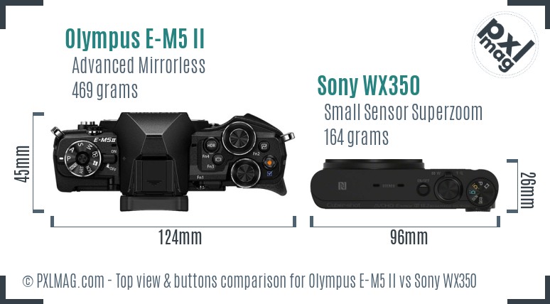 Olympus E-M5 II vs Sony WX350 top view buttons comparison