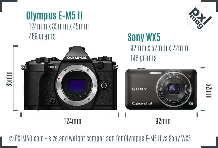 Olympus E-M5 II vs Sony WX5 size comparison