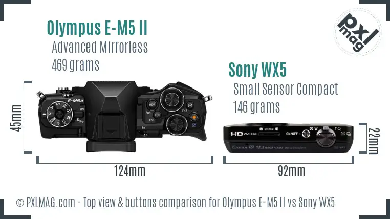 Olympus E-M5 II vs Sony WX5 top view buttons comparison