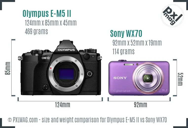 Olympus E-M5 II vs Sony WX70 size comparison