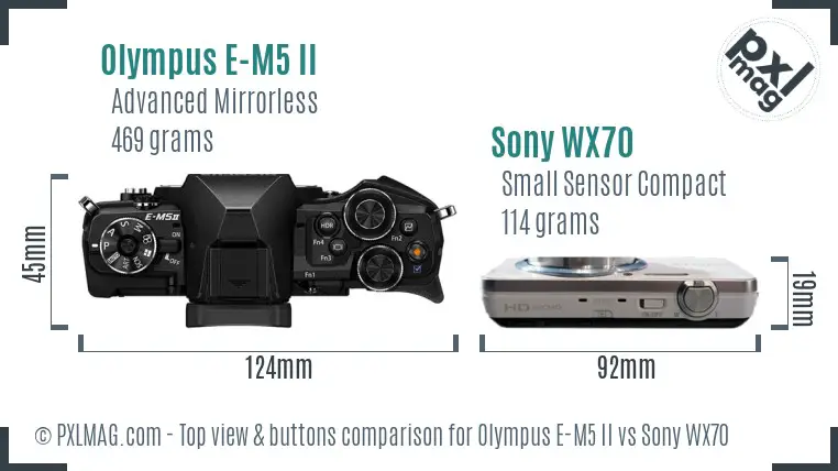 Olympus E-M5 II vs Sony WX70 top view buttons comparison