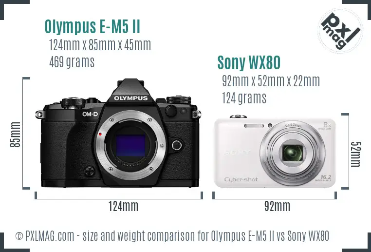 Olympus E-M5 II vs Sony WX80 size comparison