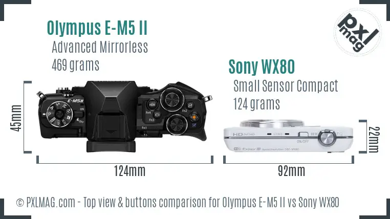 Olympus E-M5 II vs Sony WX80 top view buttons comparison