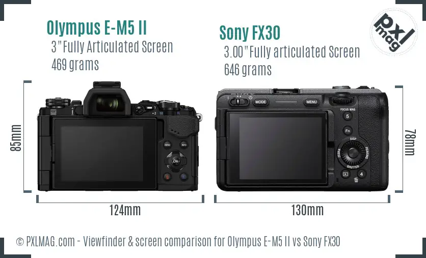 Olympus E-M5 II vs Sony FX30 Screen and Viewfinder comparison