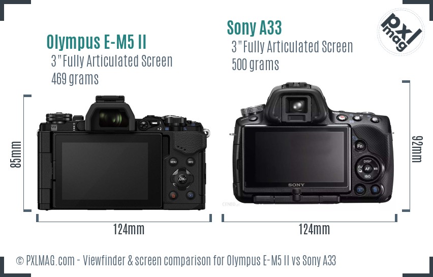 Olympus E-M5 II vs Sony A33 Screen and Viewfinder comparison