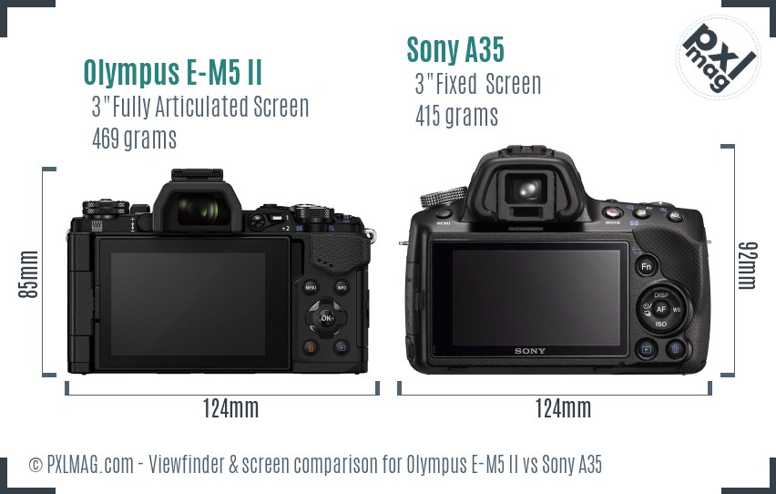 Olympus E-M5 II vs Sony A35 Screen and Viewfinder comparison