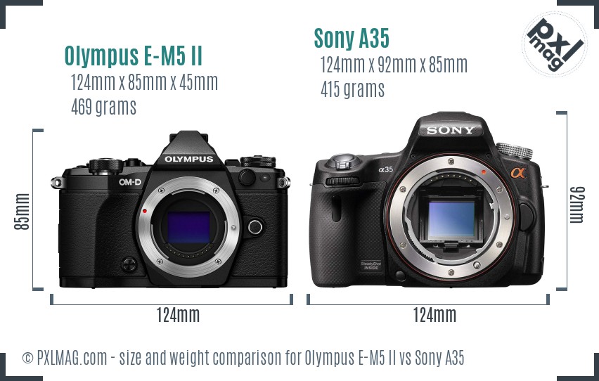 Olympus E-M5 II vs Sony A35 size comparison