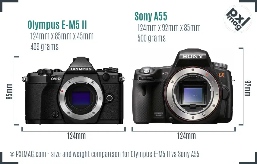 Olympus E-M5 II vs Sony A55 size comparison