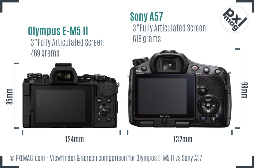 Olympus E-M5 II vs Sony A57 Screen and Viewfinder comparison