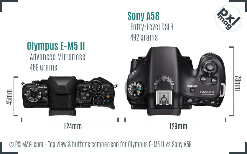 Olympus E-M5 II vs Sony A58 top view buttons comparison