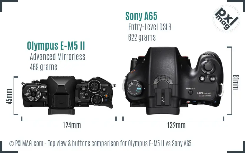 Olympus E-M5 II vs Sony A65 top view buttons comparison