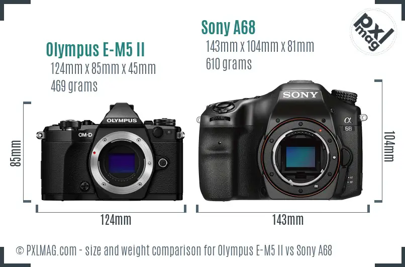 Olympus E-M5 II vs Sony A68 size comparison