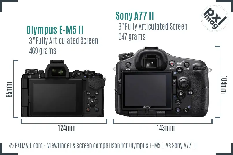 Olympus E-M5 II vs Sony A77 II Screen and Viewfinder comparison