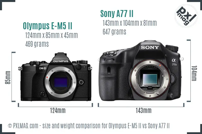 Olympus E-M5 II vs Sony A77 II size comparison