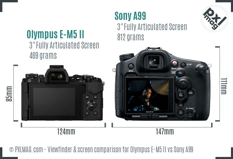 Olympus E-M5 II vs Sony A99 Screen and Viewfinder comparison