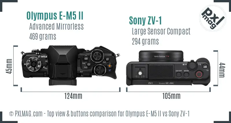 Olympus E-M5 II vs Sony ZV-1 top view buttons comparison Olympus E-M5 II vs Sony ZV-1 top view buttons comparison