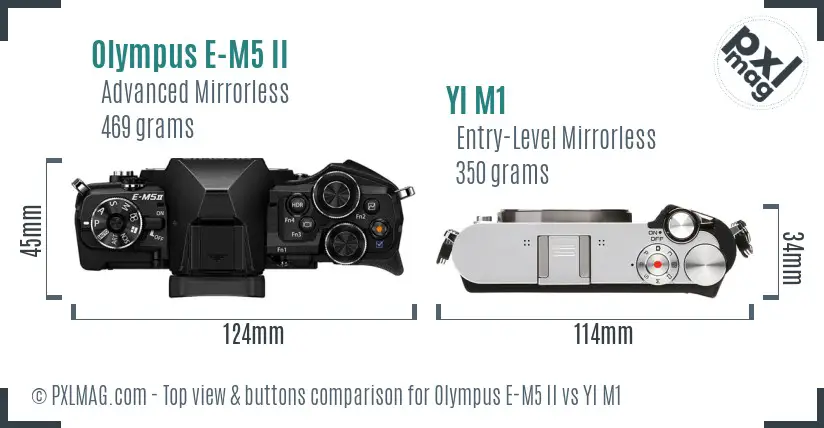 Olympus E-M5 II vs YI M1 top view buttons comparison Olympus E-M5 II vs YI M1 top view buttons comparison