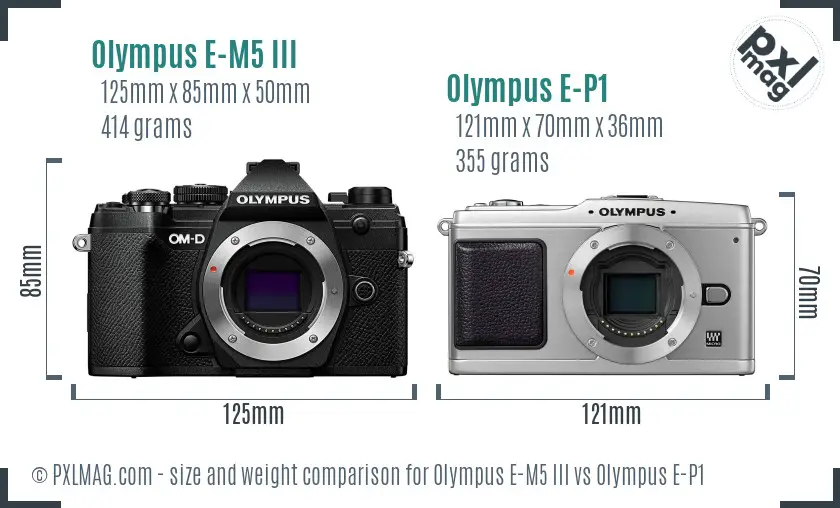 Olympus E-M5 III vs Olympus E-P1 size comparison