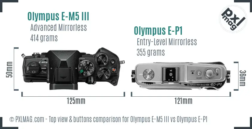 Olympus E-M5 III vs Olympus E-P1 top view buttons comparison