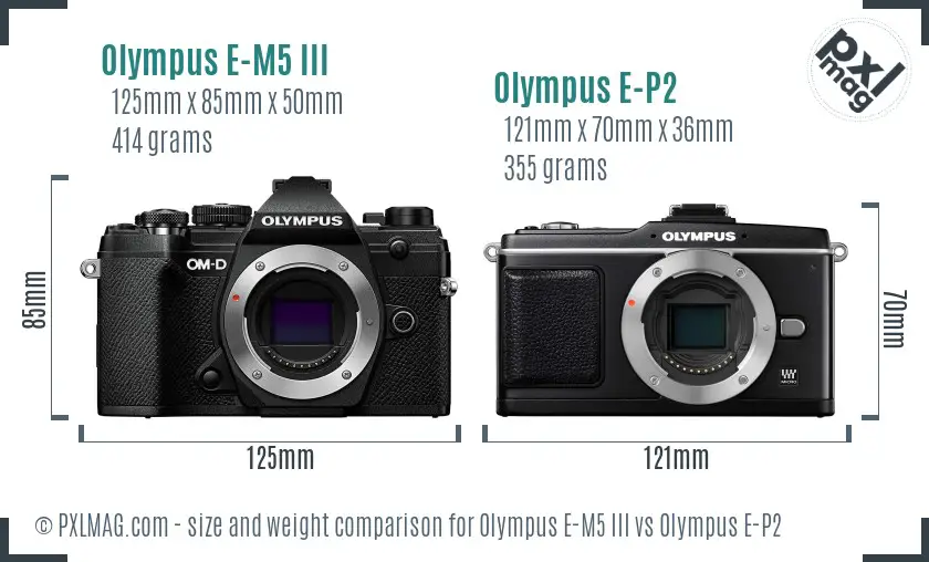 Olympus E-M5 III vs Olympus E-P2 size comparison