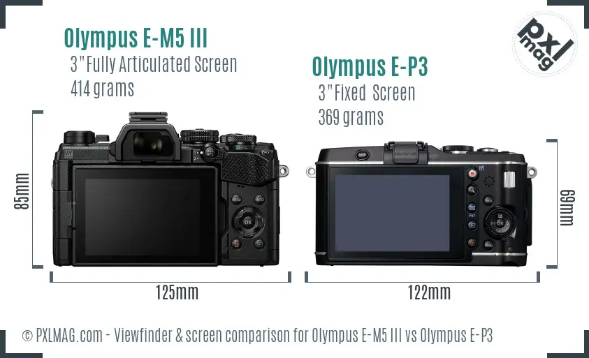 Olympus E-M5 III vs Olympus E-P3 Screen and Viewfinder comparison