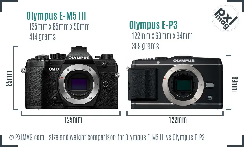 Olympus E-M5 III vs Olympus E-P3 size comparison