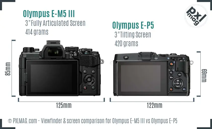 Olympus E-M5 III vs Olympus E-P5 Screen and Viewfinder comparison