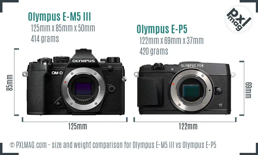 Olympus E-M5 III vs Olympus E-P5 size comparison