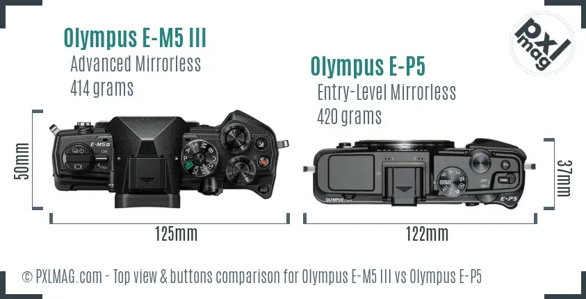 Olympus E-M5 III vs Olympus E-P5 top view buttons comparison