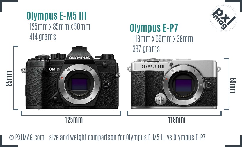 Olympus E-M5 III vs Olympus E-P7 size comparison Olympus E-M5 III vs Olympus E-P7 size comparison