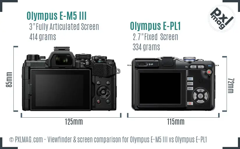 Olympus E-M5 III vs Olympus E-PL1 Screen and Viewfinder comparison