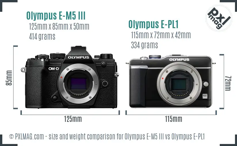 Olympus E-M5 III vs Olympus E-PL1 size comparison