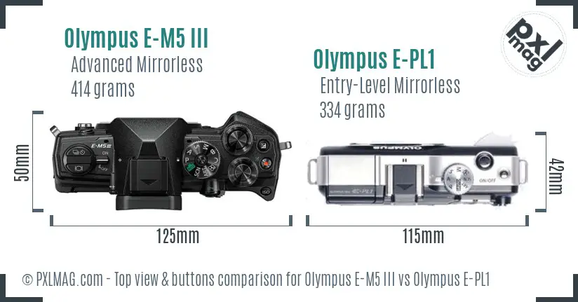 Olympus E-M5 III vs Olympus E-PL1 top view buttons comparison