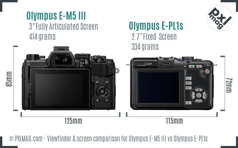 Olympus E-M5 III vs Olympus E-PL1s Screen and Viewfinder comparison