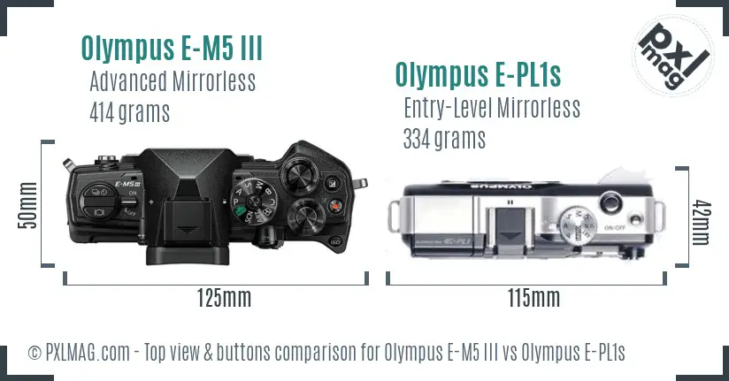 Olympus E-M5 III vs Olympus E-PL1s top view buttons comparison