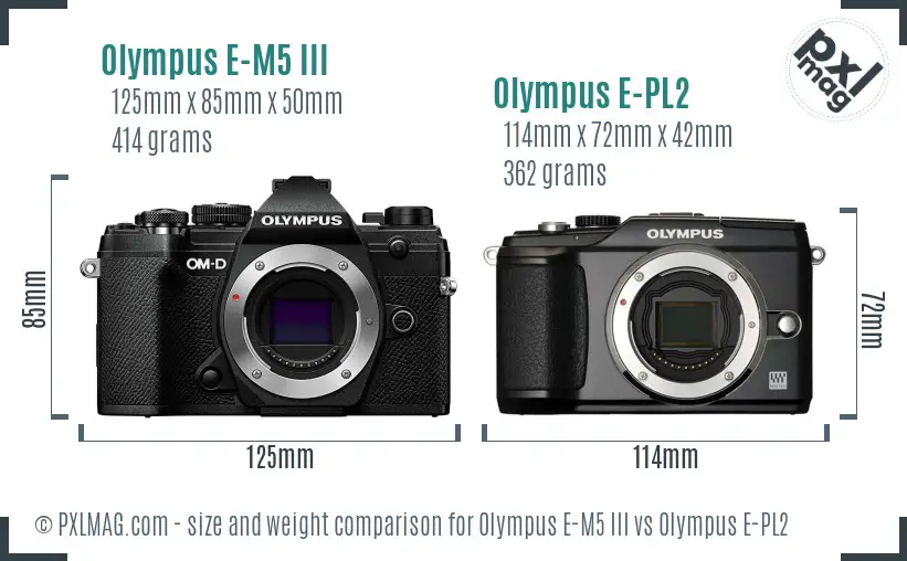 Olympus E-M5 III vs Olympus E-PL2 size comparison