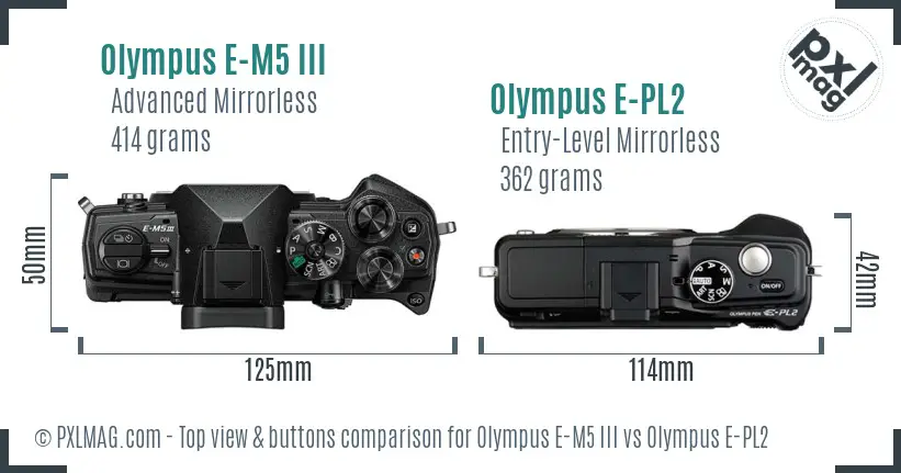 Olympus E-M5 III vs Olympus E-PL2 top view buttons comparison