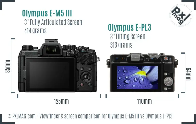 Olympus E-M5 III vs Olympus E-PL3 Screen and Viewfinder comparison