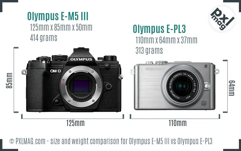 Olympus E-M5 III vs Olympus E-PL3 size comparison