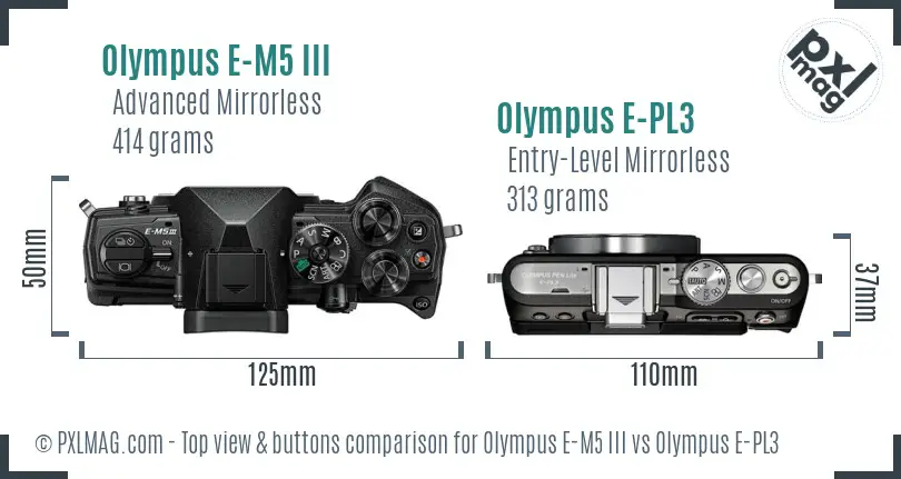 Olympus E-M5 III vs Olympus E-PL3 top view buttons comparison