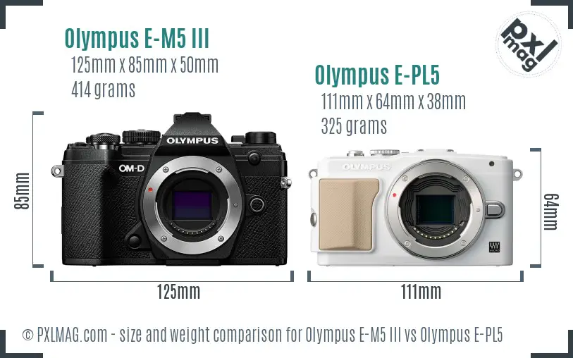 Olympus E-M5 III vs Olympus E-PL5 size comparison