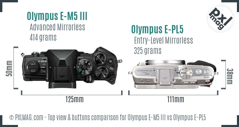 Olympus E-M5 III vs Olympus E-PL5 top view buttons comparison