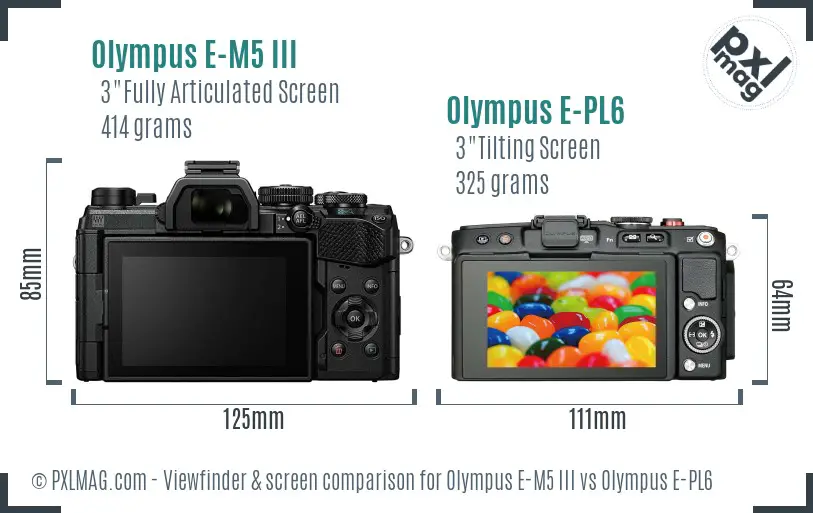 Olympus E-M5 III vs Olympus E-PL6 Screen and Viewfinder comparison