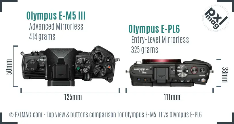 Olympus E-M5 III vs Olympus E-PL6 top view buttons comparison