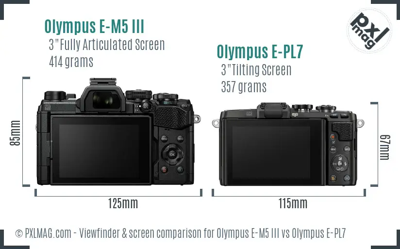 Olympus E-M5 III vs Olympus E-PL7 Screen and Viewfinder comparison