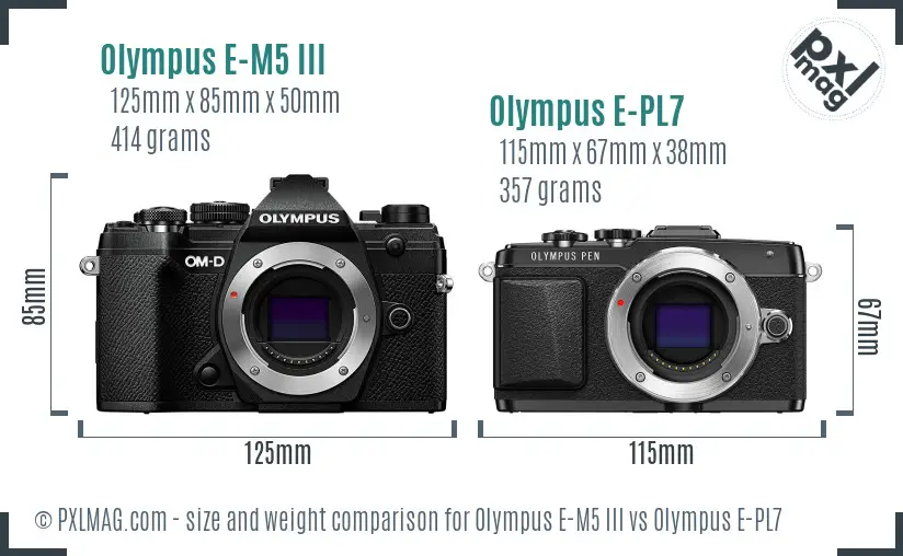 Olympus E-M5 III vs Olympus E-PL7 size comparison