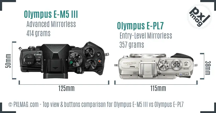 Olympus E-M5 III vs Olympus E-PL7 top view buttons comparison