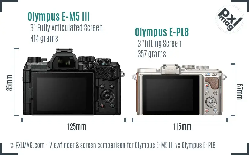 Olympus E-M5 III vs Olympus E-PL8 Screen and Viewfinder comparison