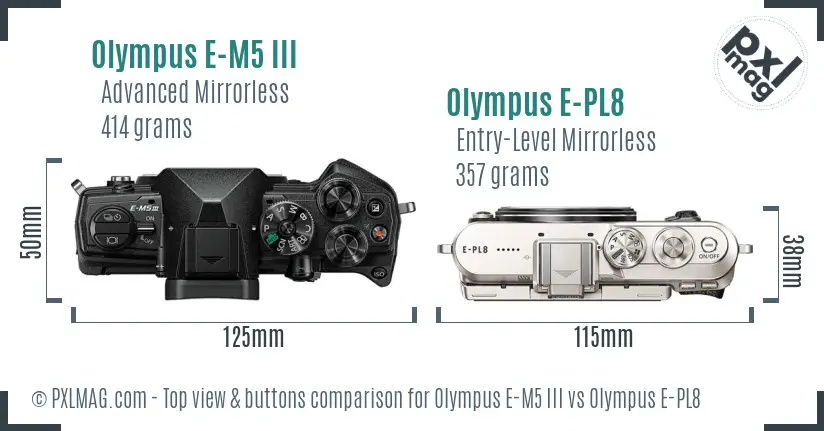 Olympus E-M5 III vs Olympus E-PL8 top view buttons comparison