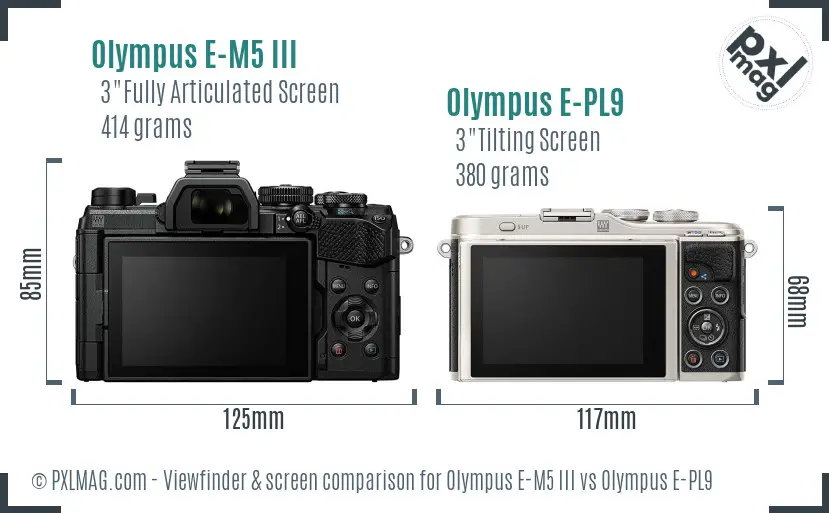 Olympus E-M5 III vs Olympus E-PL9 Screen and Viewfinder comparison